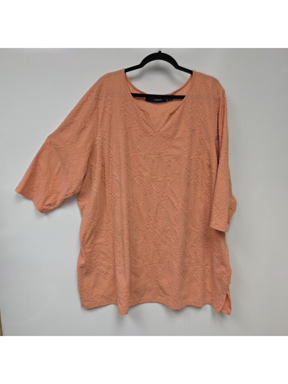 Denim 24/7 Shirt Womens 3X Orange Textured Floral V Neck 3/4 Sleeve Tunic Top